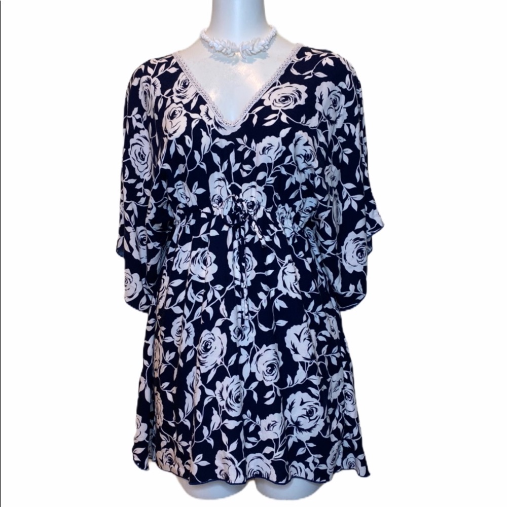 Black and Cream Floral Tunic/Dress